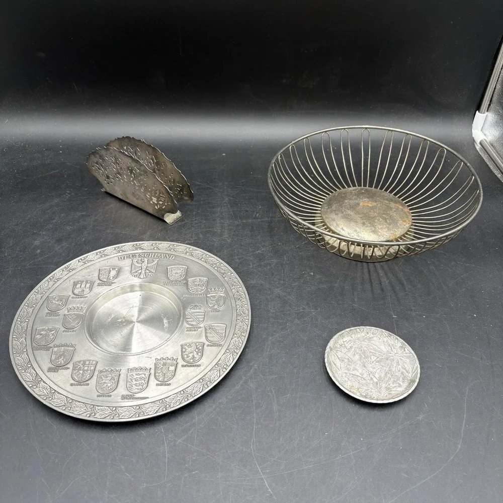 Lot Of 4 Silver Tone Items Vintage Home Decor & Trinket Dish & Fruit Bowl